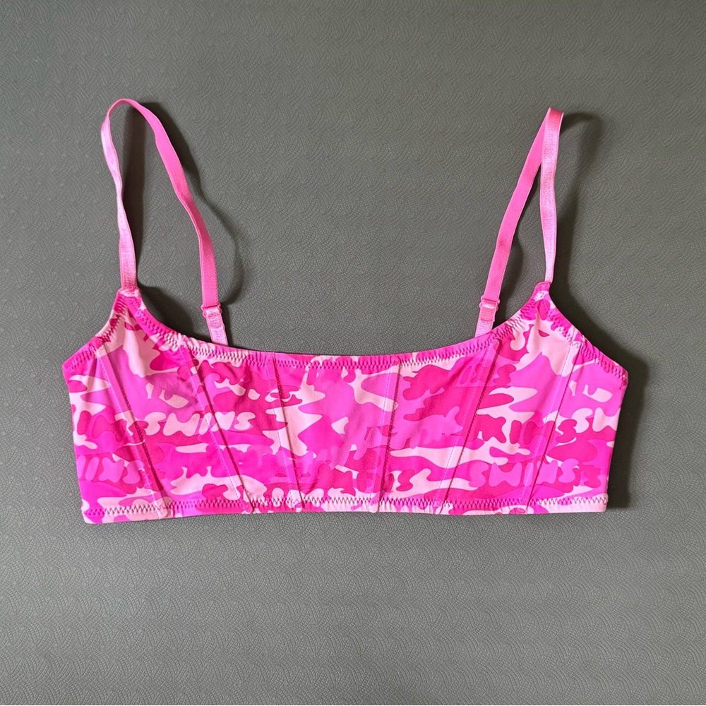 SKIMS Pink Camouflage Corset Bikini Top